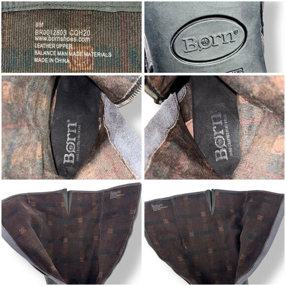 Born Debra Riding Campus Boots Tall Knee High Heeled Black Leather Moto Biker 9 - Picture 12 of 13